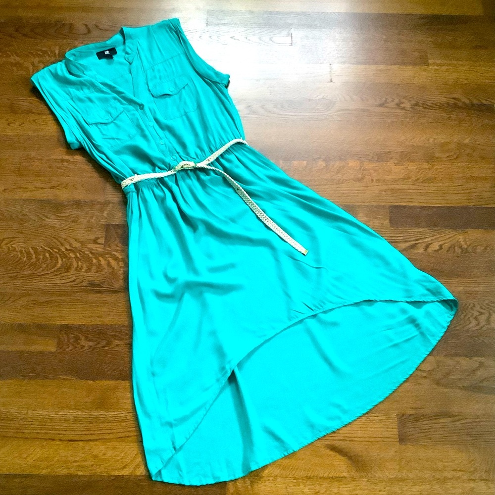 Iz Byer Juniors Green Sleeveless High Low Dress with Belt Size Medium